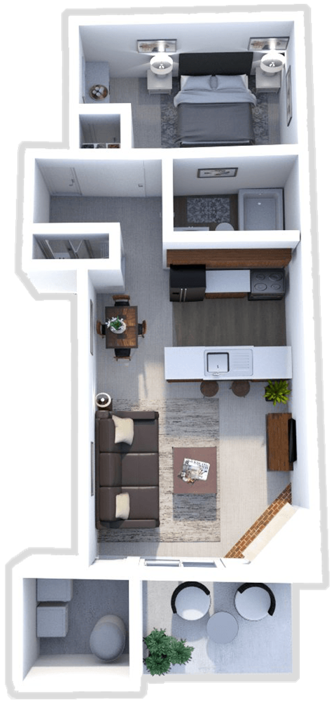 Floor plan for 1 bed, 1 bath, 675 sqft